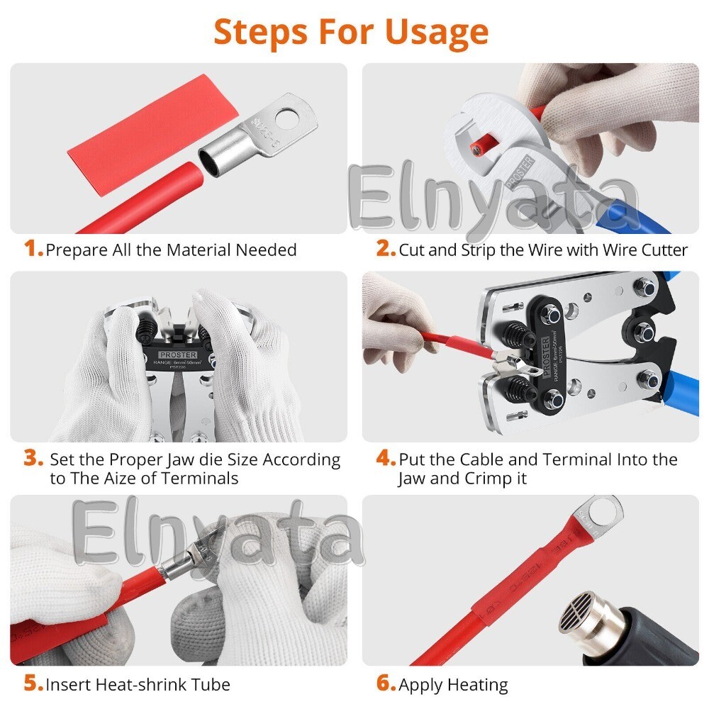 Crimping Tool Cable Lug Crimper Wire Plug Pliers Battery Terminal Assortment Kit
