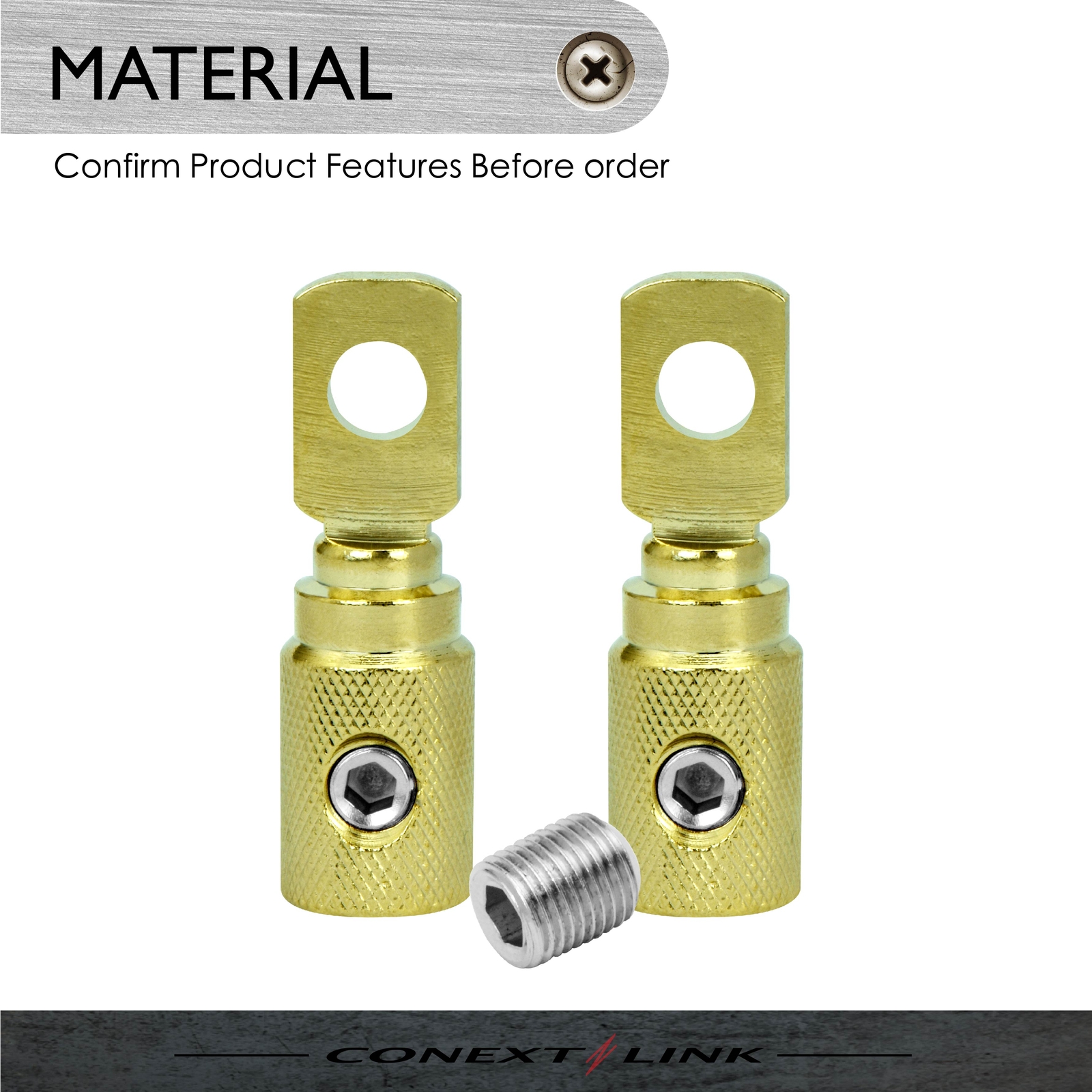 2 Set Screw Power Ring Terminal 4 GA AWG Gauge 5/16″ 8mm Hole Brass Gold Ground