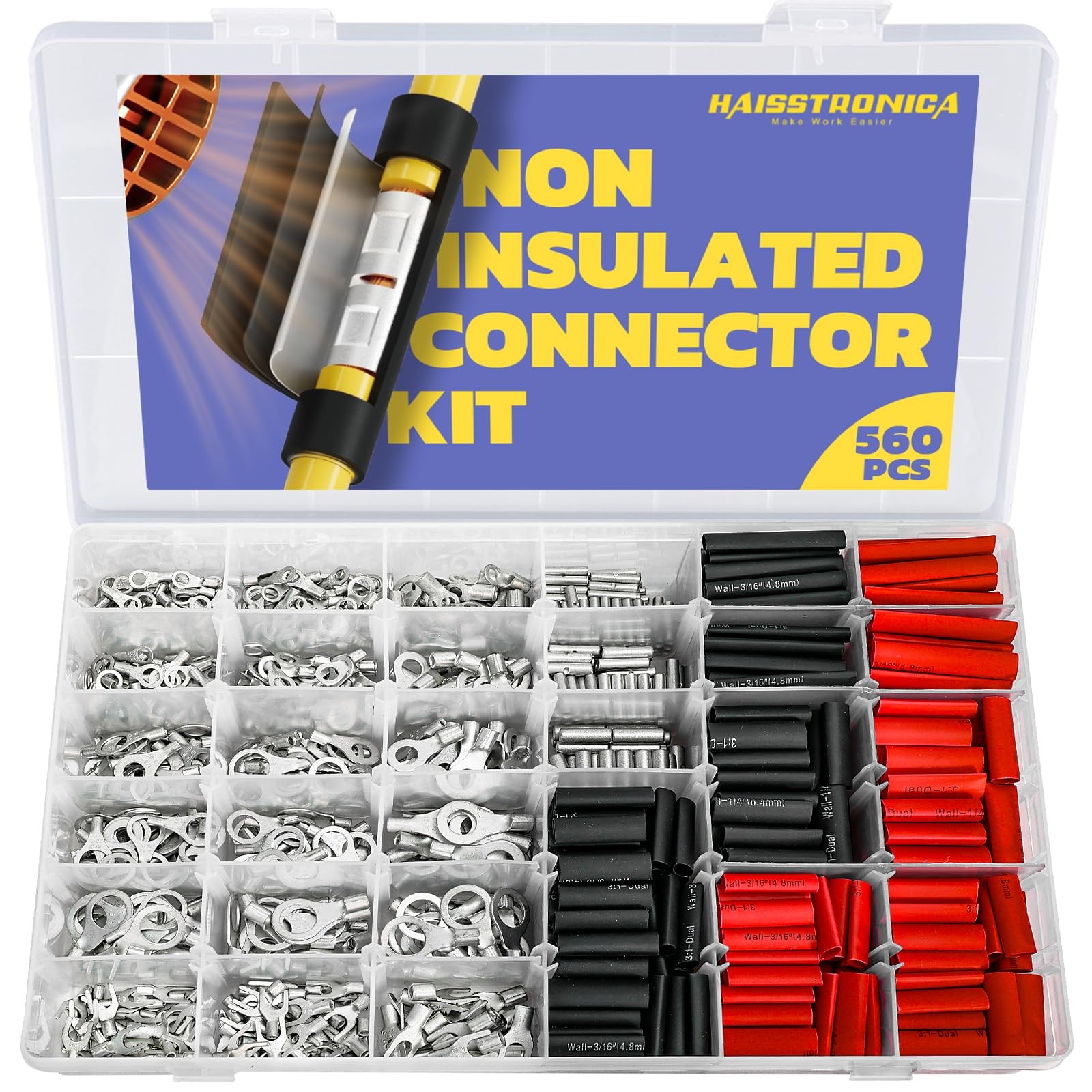 haisstronica Non Insulated Wire Connectors Kit 560 PCS AWG 2210 Tinned Coppe…