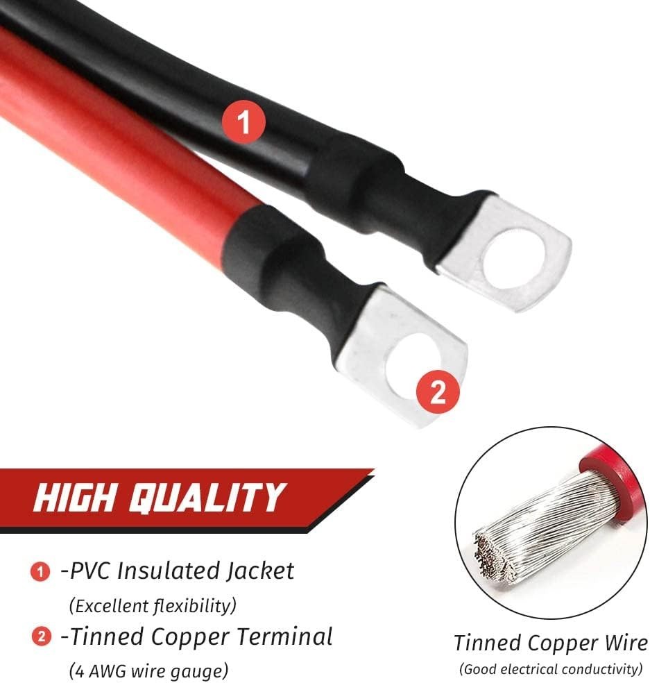4 AWG Battery Cable Set 3/8- 48 Inch Copper Power Inverter Cables with Terminals
