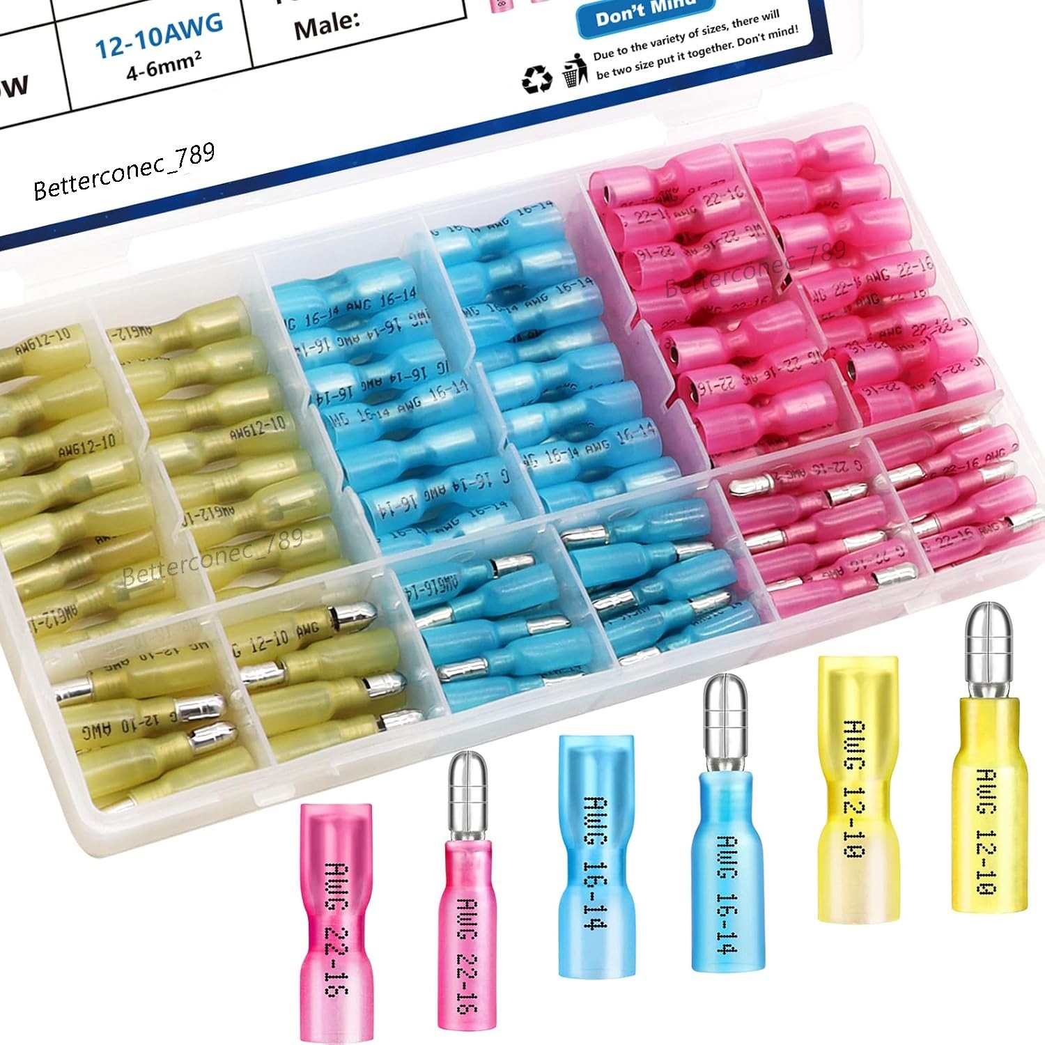 200PCS Waterproof Female Male Butt Wire Heat Shrink Bullet Connectors Crimp kits
