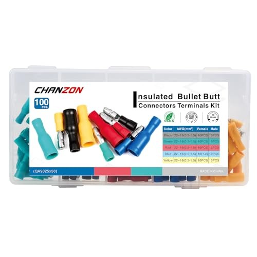 100pcs Bullet Connectors 22-16AWG Terminal Kit Pure Copper Gauge Fully