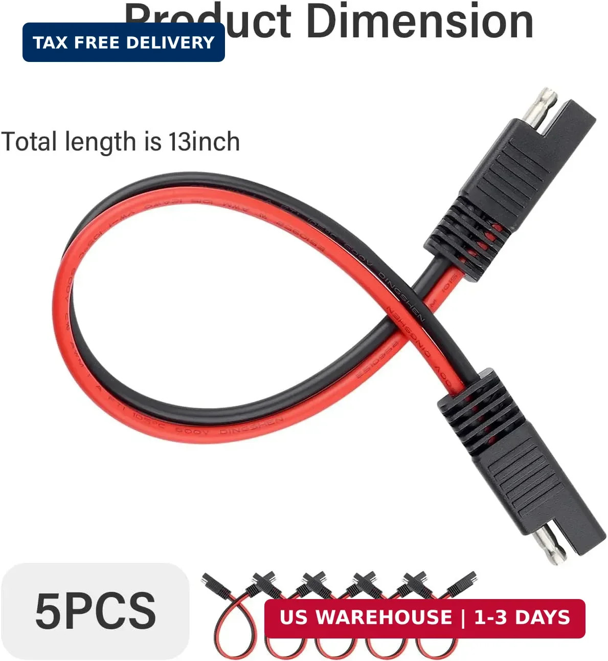 5PCS SAE Connectors Quick Disconnect Wire Harness,2 Pin SAE Plug with 12 Gauge