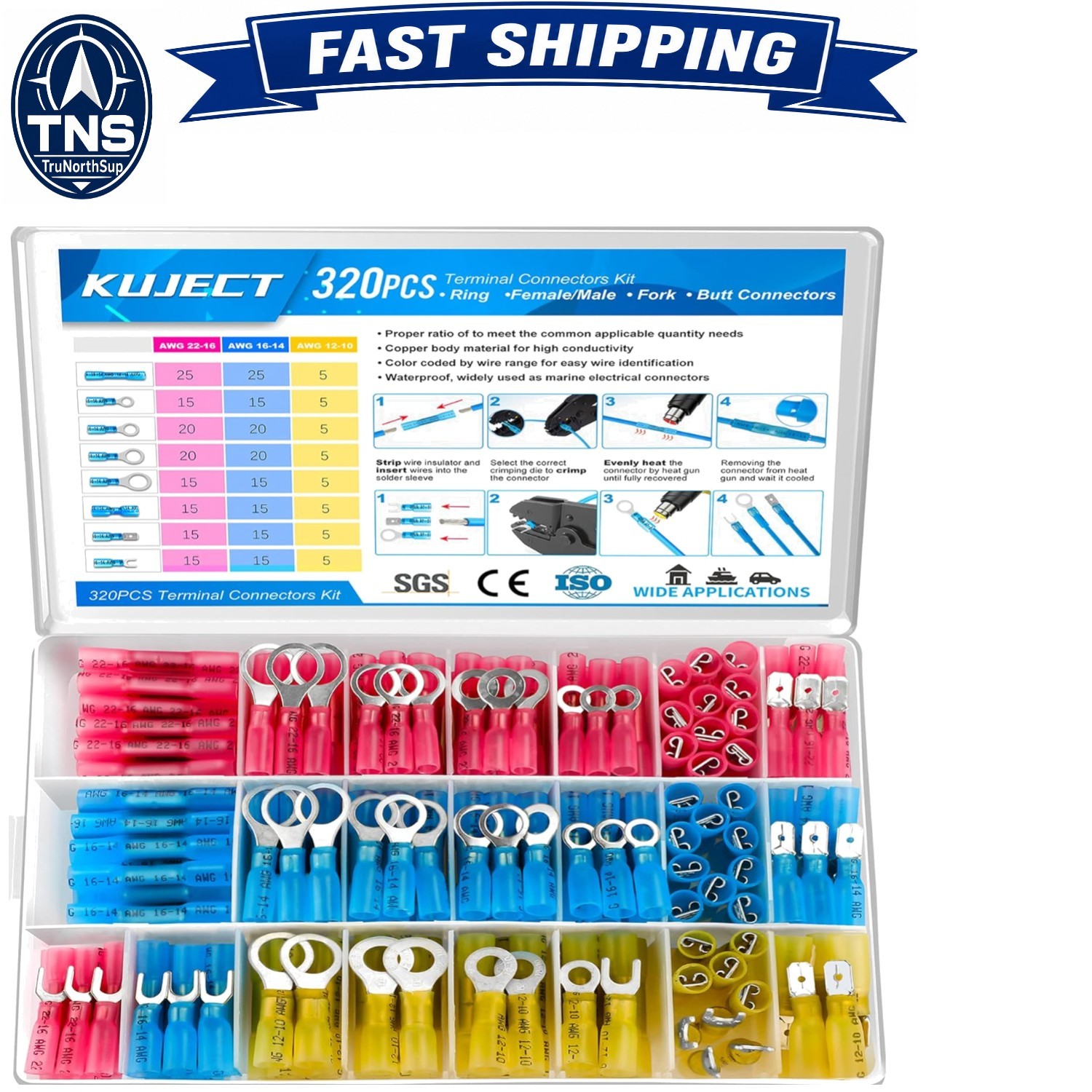 320PCS Heat Shrink Wire Connectors Kit Waterproof Crimp Butt Terminals Automo…