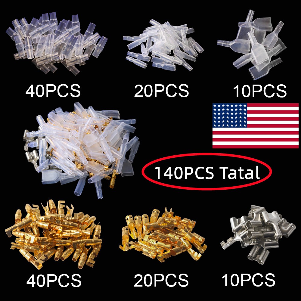 140pcs Female Male Double Bullet Connector 4.0mm Wire Terminal Insulating Sleeve