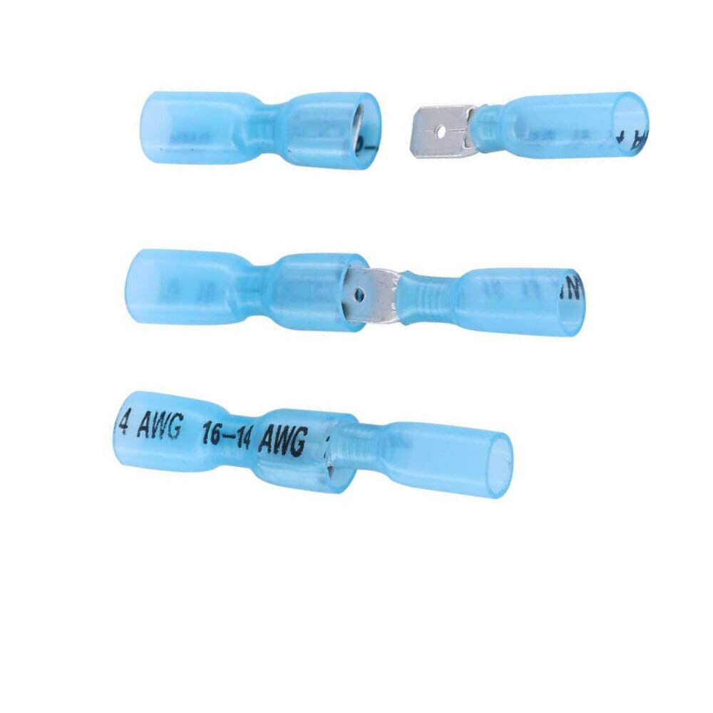 Blue 16-14 AWG Heat Shrink Connector Male Female Spade Crimp Terminal 50-200X