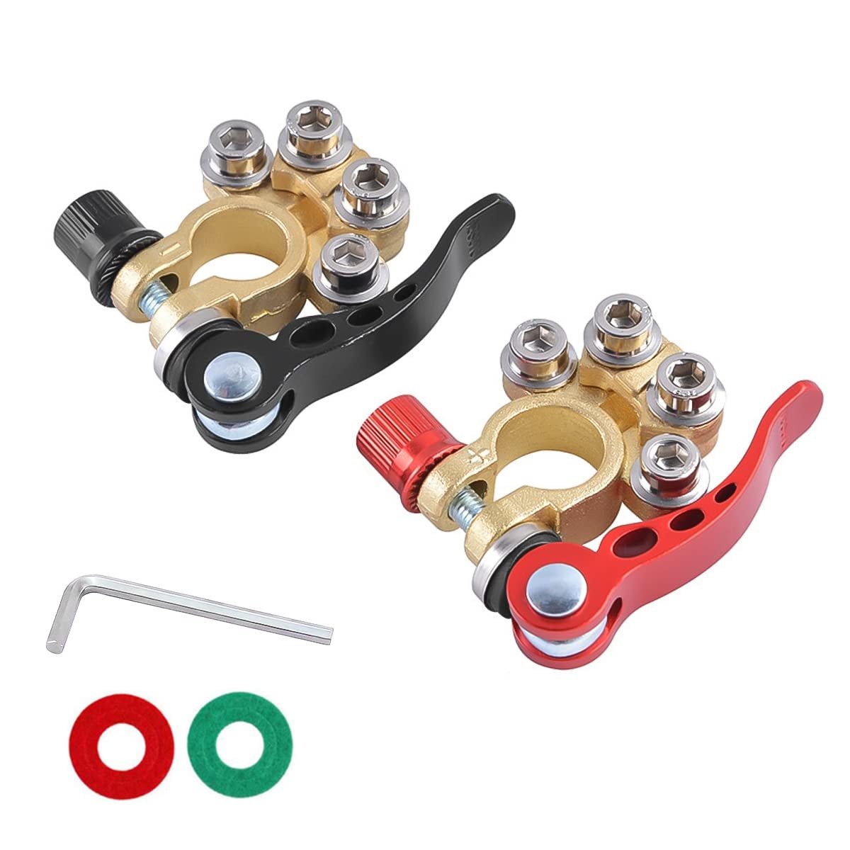 Battery Terminal Clamp Connectors, 2 Pcs 4 Way Quick Release Disconnect Car B…