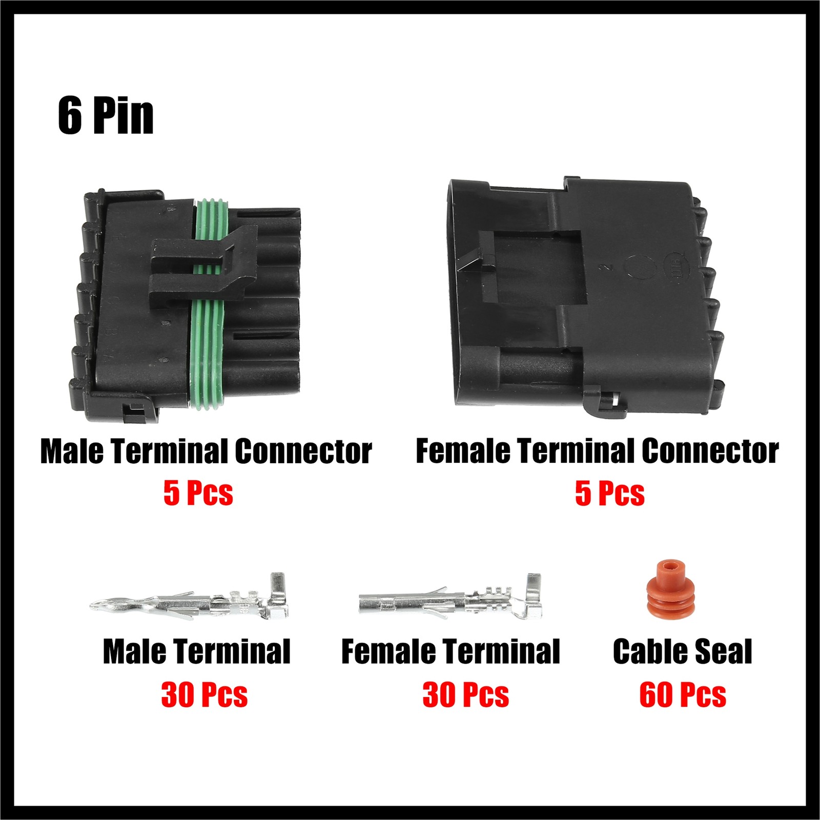 5 Kit 6 Pin Way Waterproof Electrical Connector Series Terminal for 12 AWG