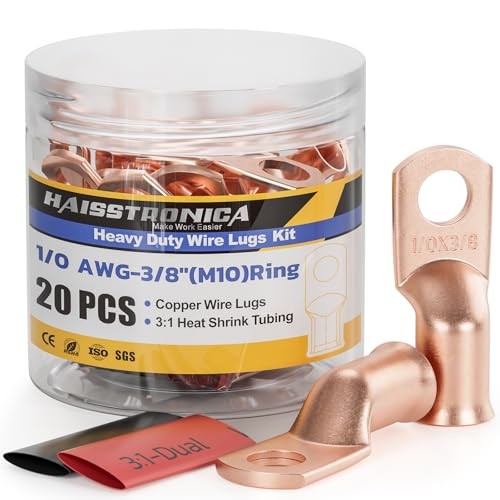 10pcs 1/0 AWG – 3/8″(M10) Battery Cable 1/0 AWG- 3/8″(M10) Ring Bare Copper