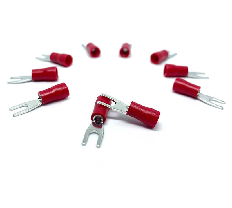 100pcs Wire Connector SV1.25-3 Red Copper U Shaped Fork PVC Insulated Electrical