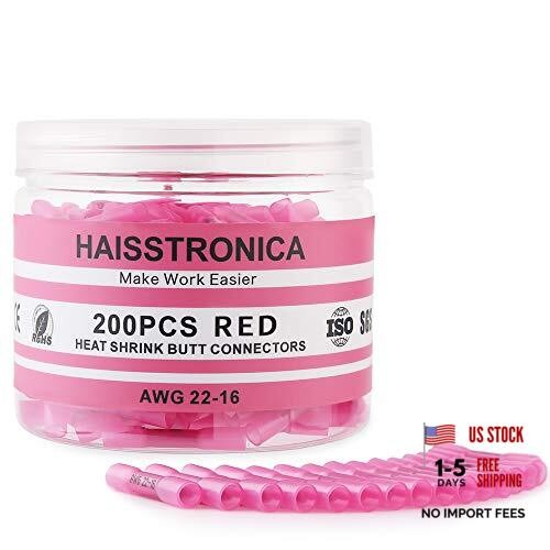 200PCS 22-16 AWG Red Heat Shrink Butt Connectors – Marine Grade Red AWG 22-16