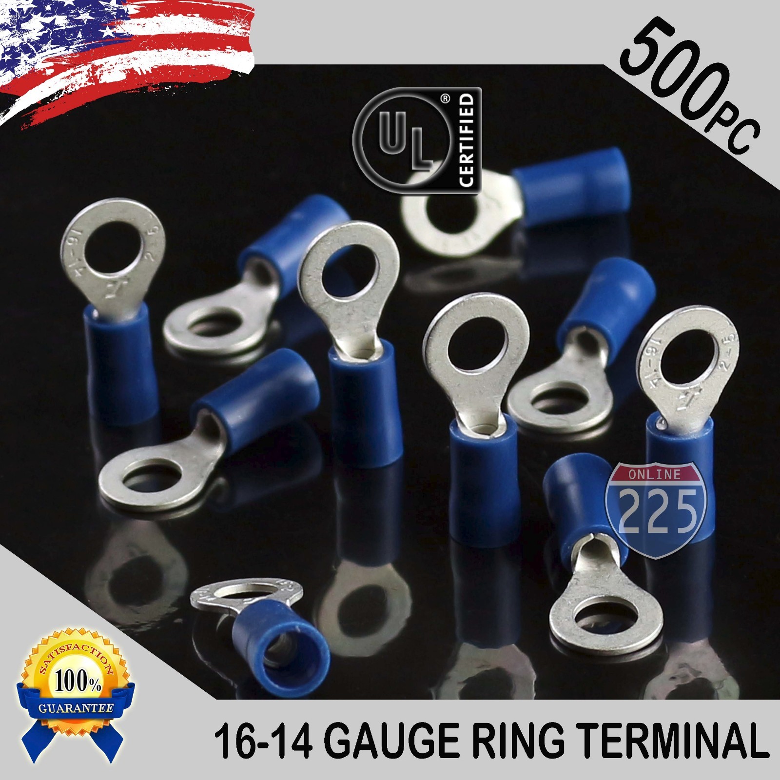 500 PACK 16-14 Gauge #10 Stud Insulated Vinyl Ring Terminals Tin Copper Core US
