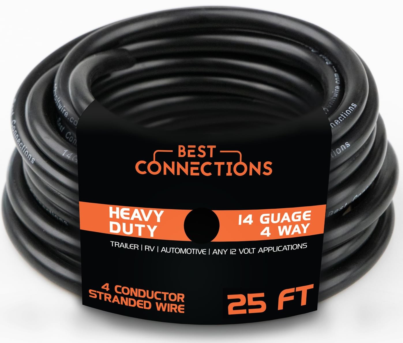 4 Way Trailer Wire (25 Feet) – Heavy Duty 14 Gauge 4 Conductor Insulated Cabl…