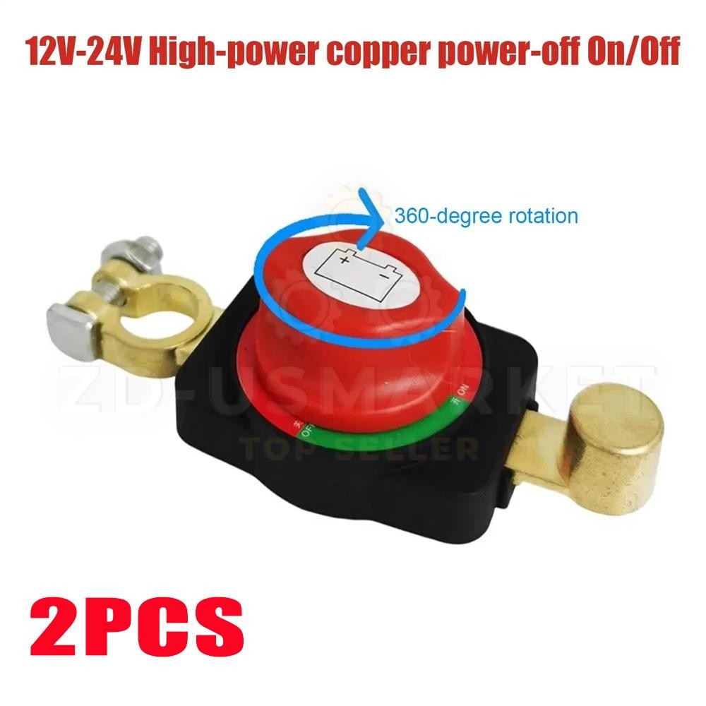 2X Battery Disconnect & Top Post Kill Switch 12V-48V Heavy Duty Shut Off For Car