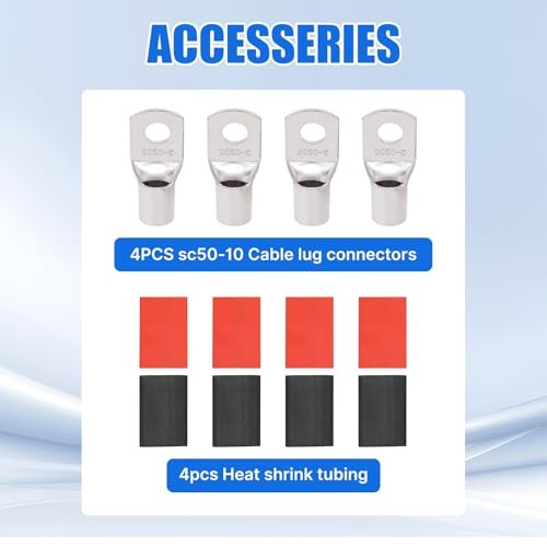 1/0 Gauge Battery Cable,25FT Black + 25FT Red,1/0 Gauge Welding Cable CCA