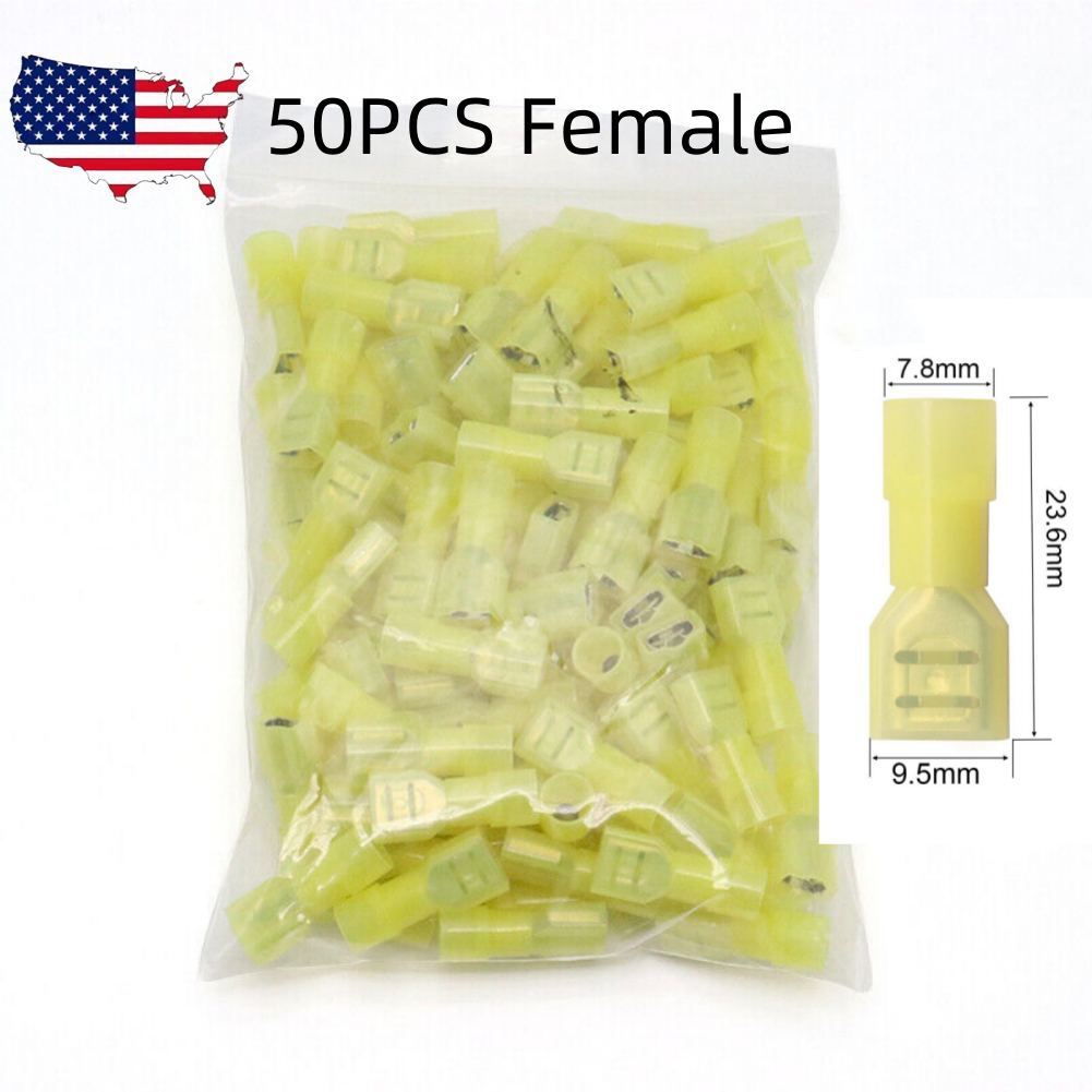 50Pcs 12-10 Gauge Nylon Female Crimp Wire Connectors Insulated Spade Terminal