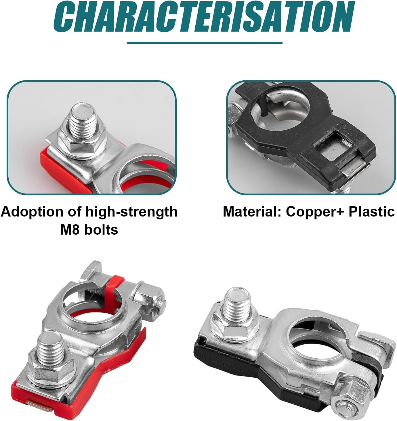 Corrosion-Resistant Battery Connectors – Pure Copper, Easy Install, Pair of 2