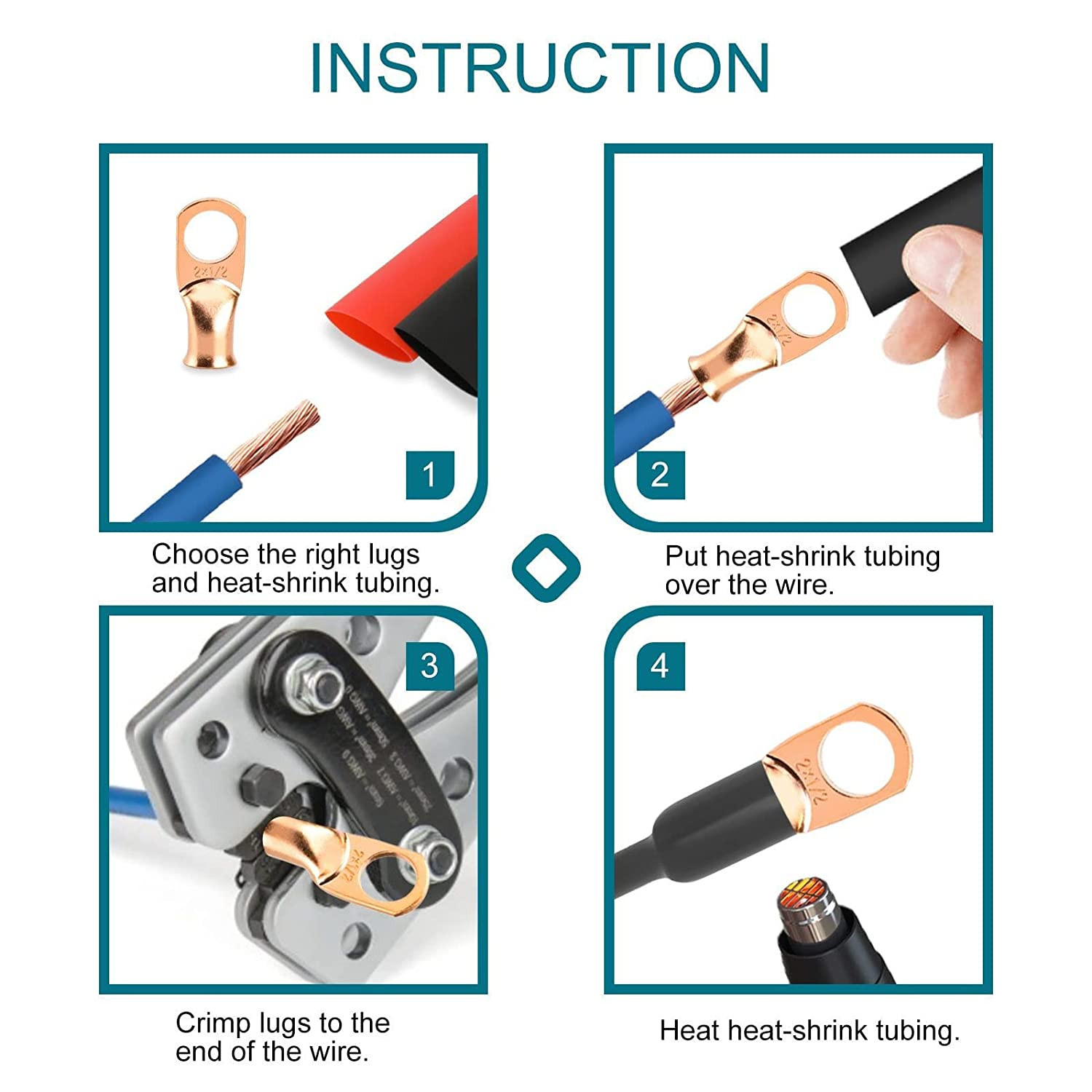 8PCS 1/0 Gauge Copper Lugs,5/16 Battery Cable Lugs,Wire Connectors | 1/0 AWG Wir