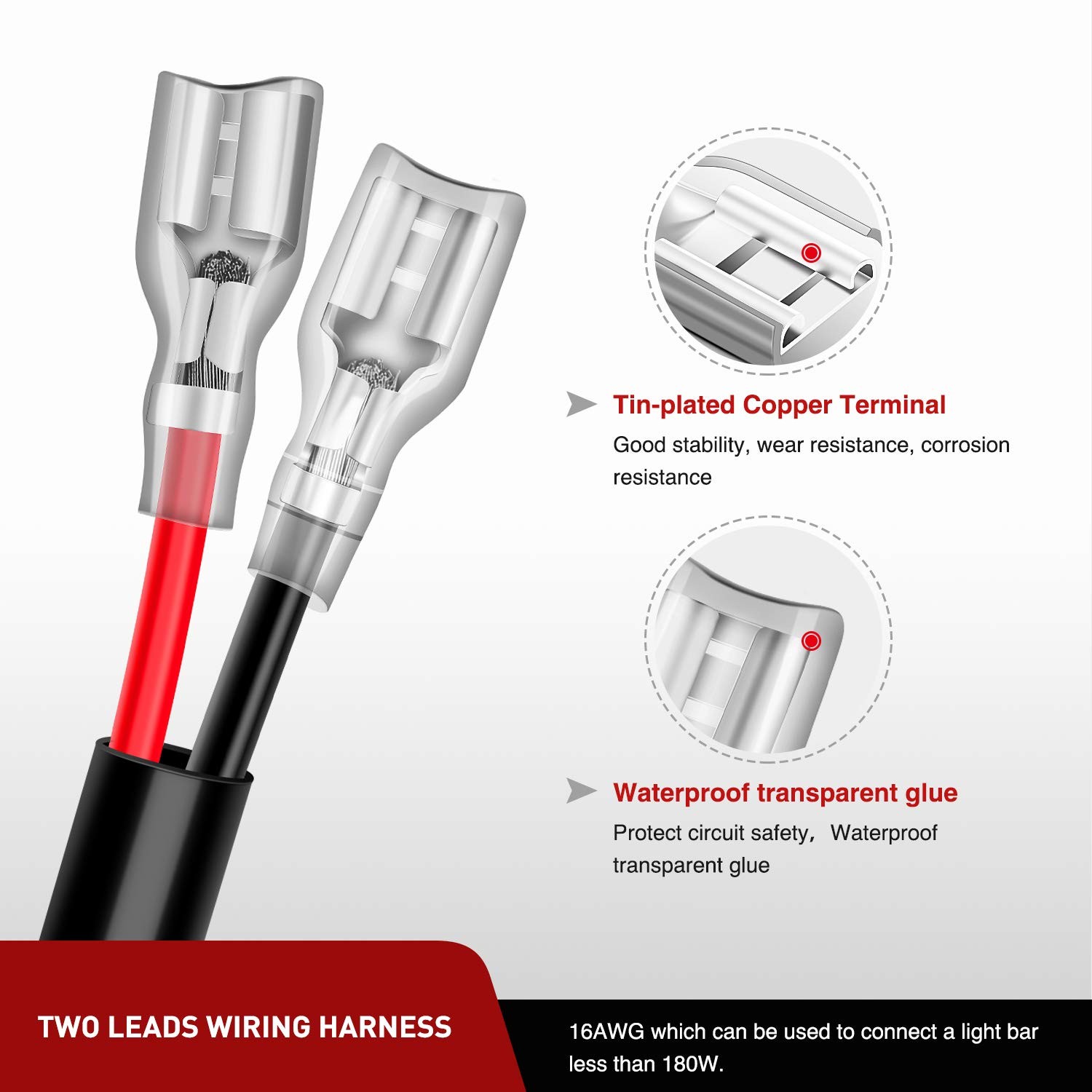 2PCS 16 AWG 10 Feet Wiring Harness Extension Kit for LED Work Light Bar