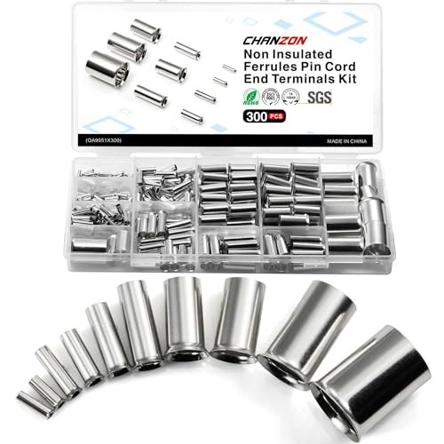 300pcs Wire Ferrules Kit 16-2/0 AWG Non-Insulated Pure Copper Crimp Terminals