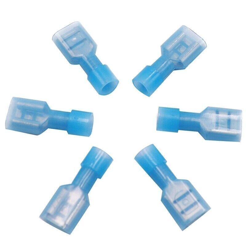 100PCS Blue Female Insulated Wire Spade Terminals Crimp Connectors AWG 16-14 US