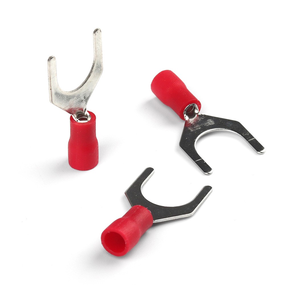 100PCS Red 22-16 AWG Insulated Crimp Spade Fork U Terminal Connectors SV1.25-10