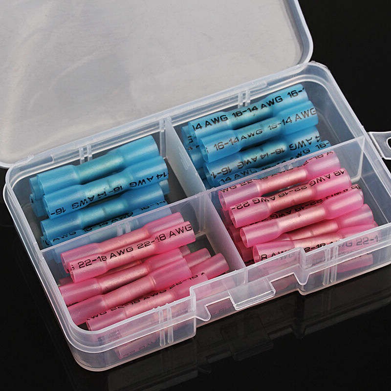 50pcs Heat Shrink Crimp Butt Electrical Wire Splice Terminal Connectors Kit
