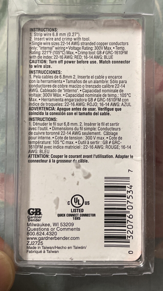 Gardner Bender 15-152P Electrical Disconnect Terminal,22-10 AWG, Fully-Insulated