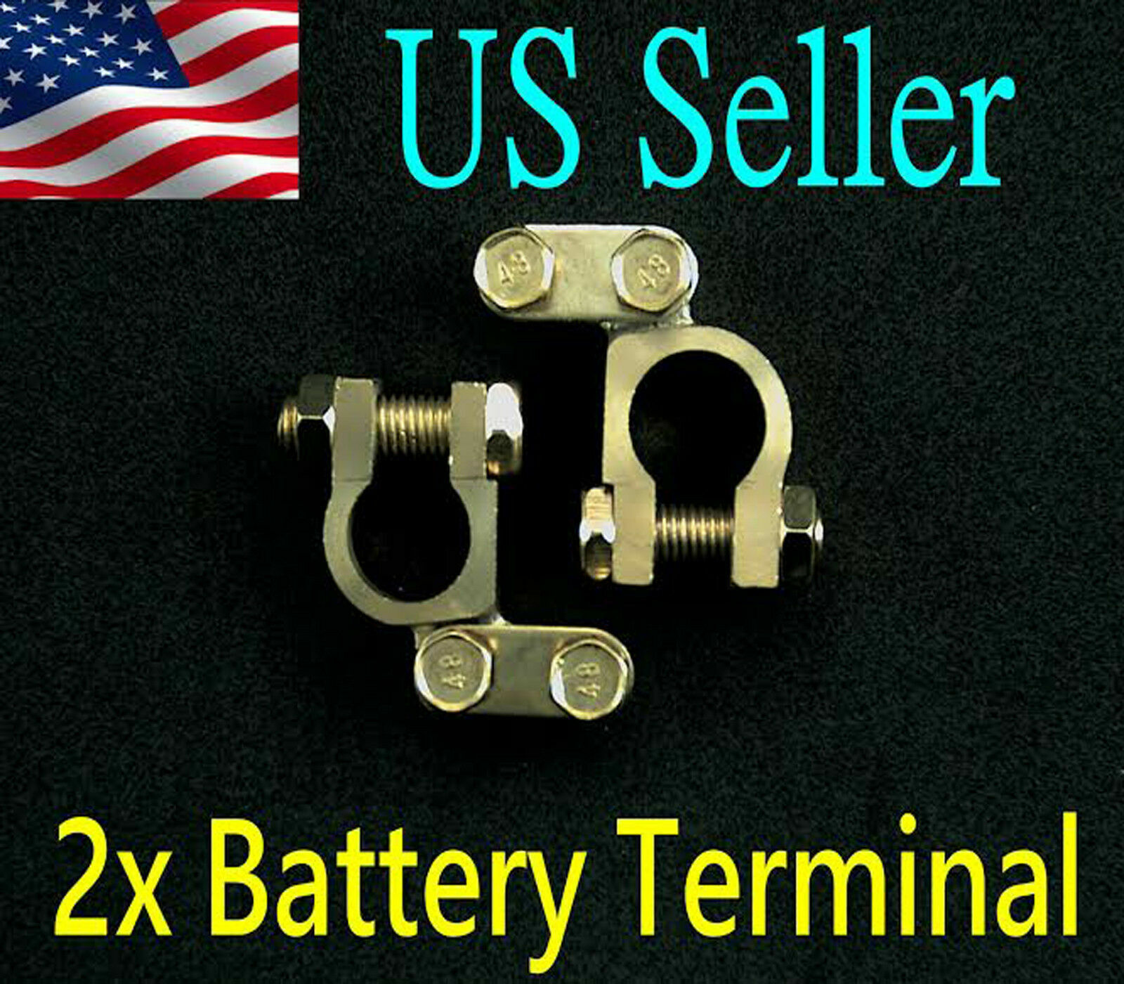 2x Adjustable Brass Battery Terminal Clamp Clips 1.75cm Dia for Auto