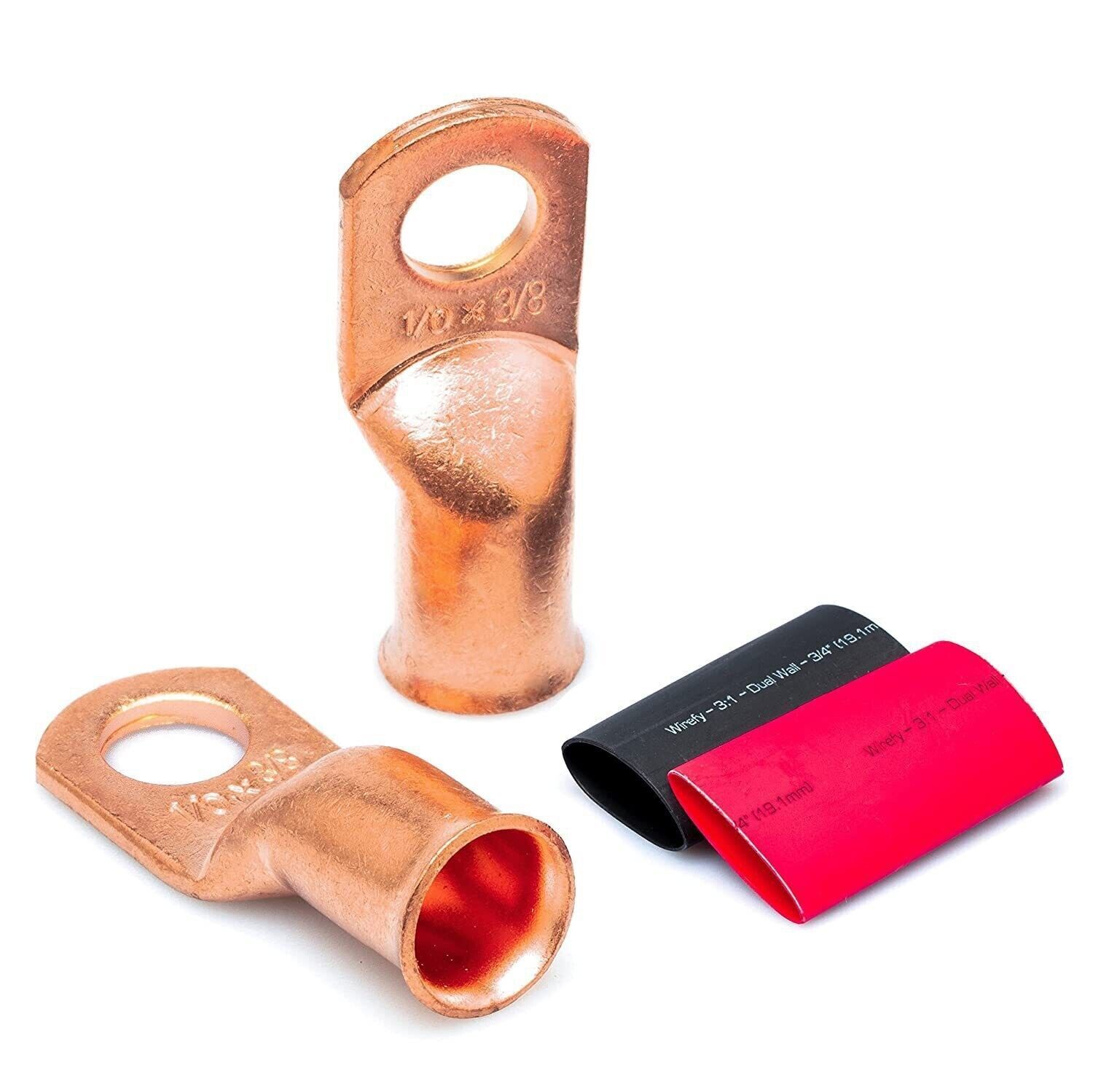 1/0 AWG Gauge Copper Cable Lugs BLACK & RED Heat Shrink Ring Terminals/Tool