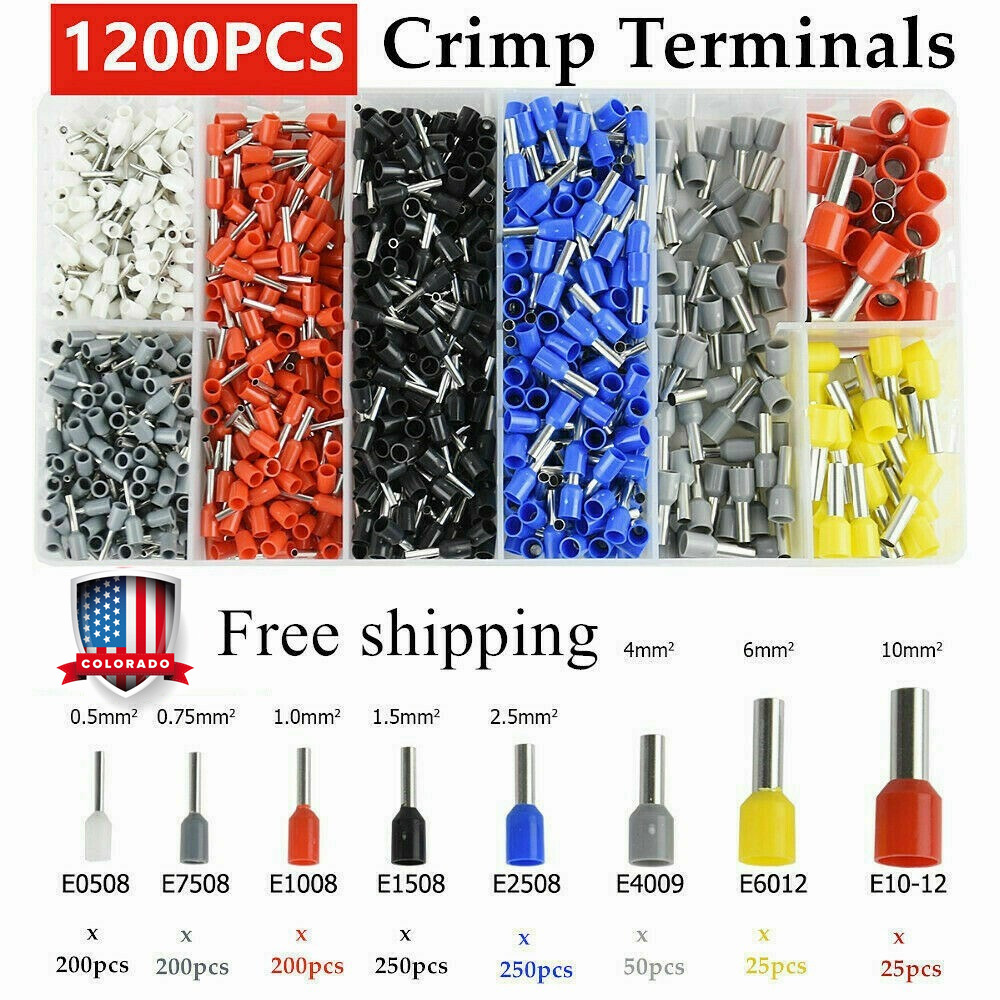 1200Pcs Electrical Wire Connectors Cord Pin End Bootlace Ferrule Crimp Terminals
