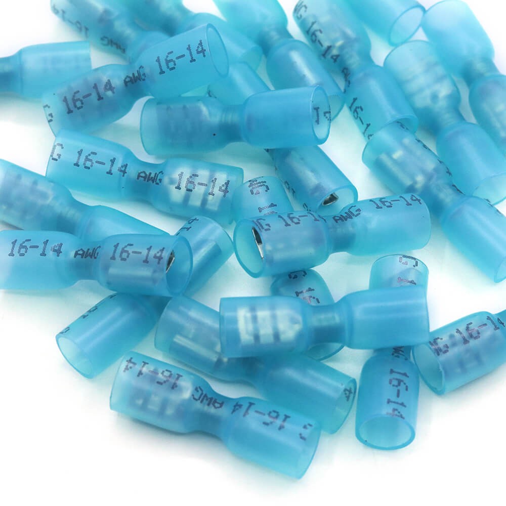 100PCS 14-16Gauge Blue Shrink Crimp Spade Terminals Heat Wire Connectors AWG Kit