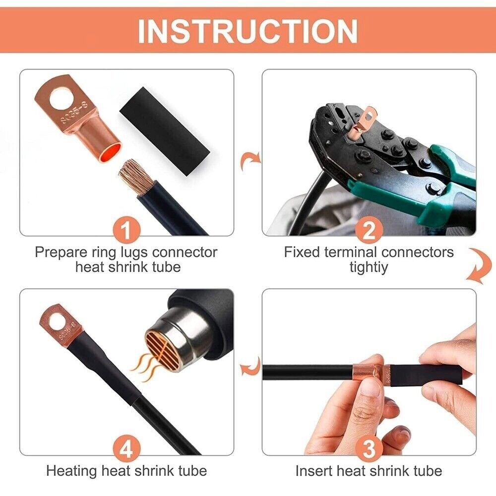 200/140x Assorted Copper Ring Lugs Terminal Wire Bare Cable Crimp Connectors Kit