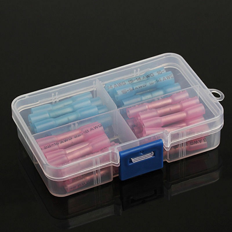 50pcs Heat Shrink Crimp Butt Electrical Wire Splice Terminal Connectors Kit