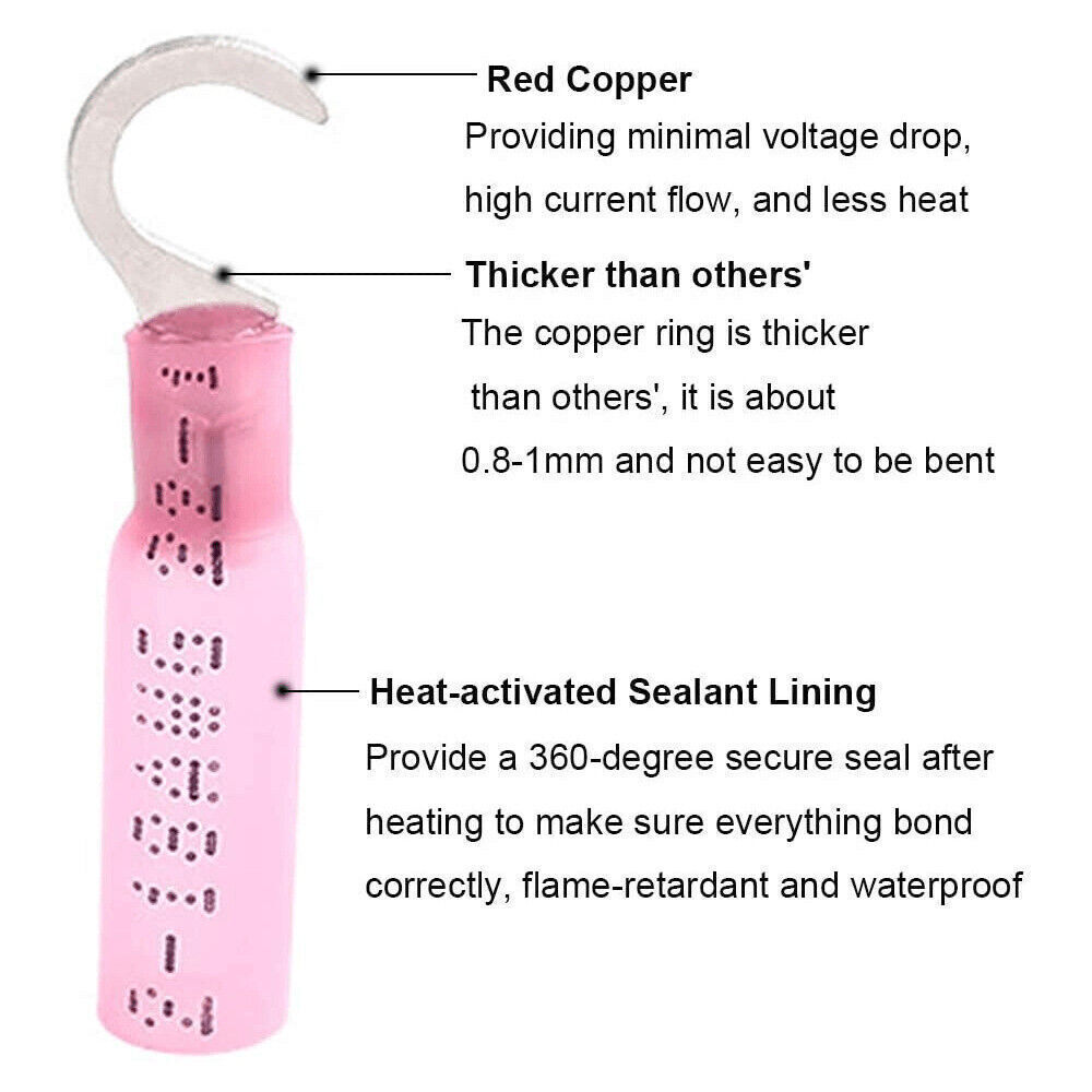 Heat Shrink Terminals Electrical Wire Connectors 10-22AWG Hook/Fork Crimp US