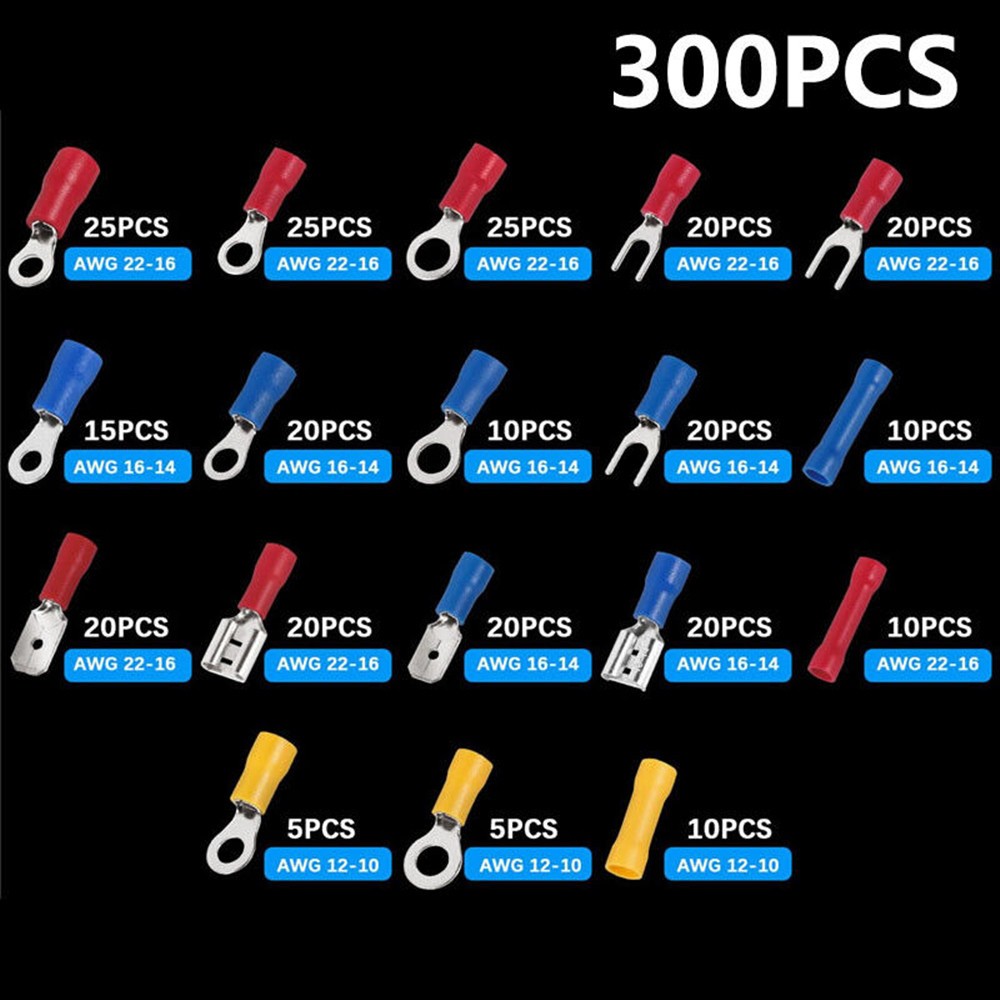 300PCS Assorted Insulated Electrical Wire Cable Terminal Crimp Connector Set