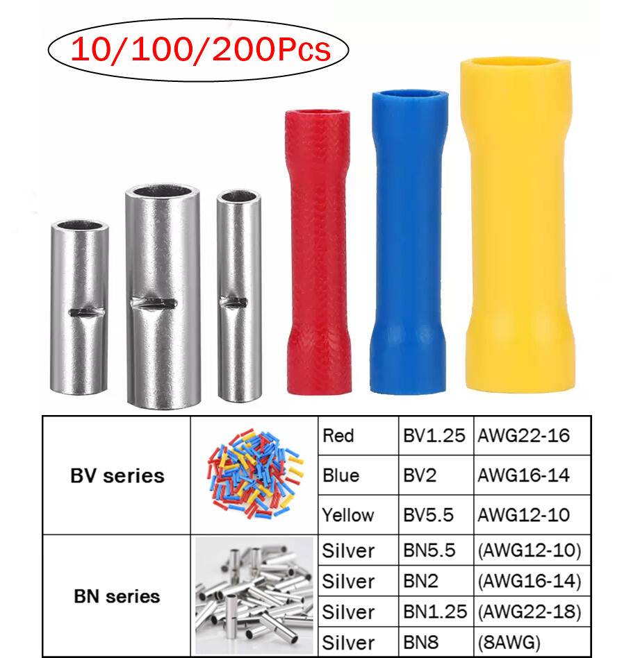 50-200× Straight Electrical Wire Connectors Ferrule Butt Splice Crimp Terminals