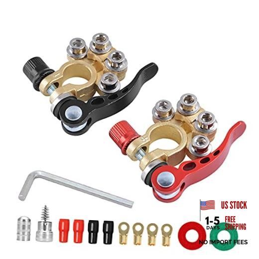 Car Battery Terminal Connectors, 2 Pcs 4 Way Quick Release Black/Red-1