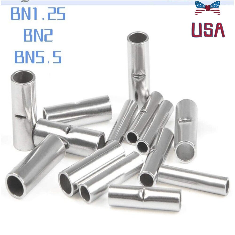 Tinned Copper 10-22AWG Non-Insulated Seamless Butt Connector 100/300PCS