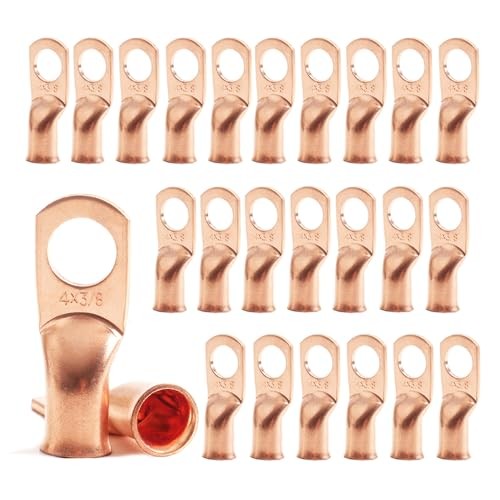 25Pcs 4 AWG 3/8 Heavy Duty Battery Cable Ends 4 AWG – 3/8″(M10) Ring Gold-25pcs