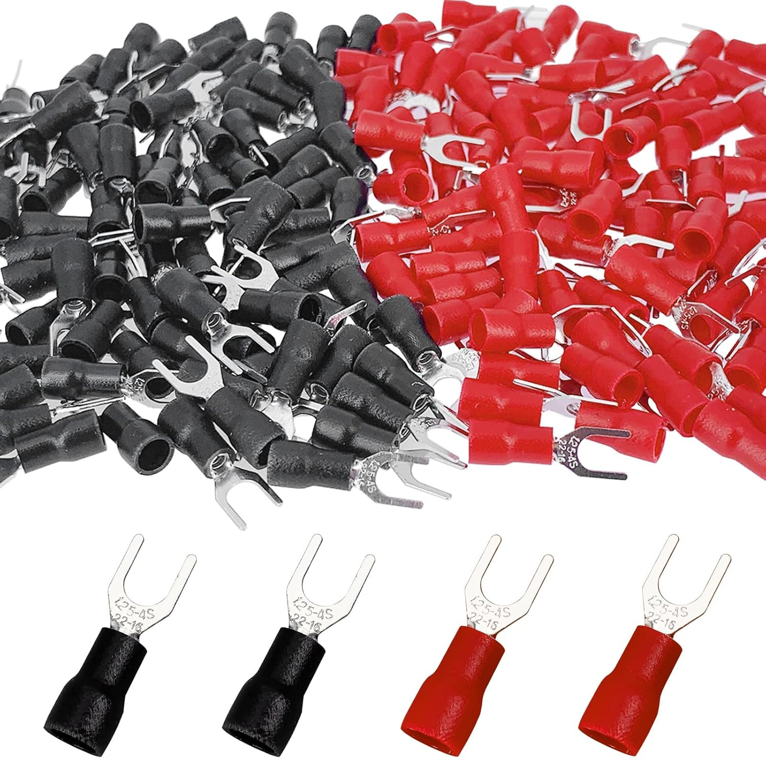200 Pcs 22-16 AWG #8 Black & Red Insulated Brass Fork Wire Connector U Type Elec