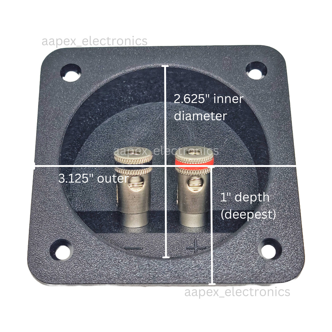 2 Pcs Speaker Box Banana Push Square Terminal Cup w/ Holes 3.125″ x 3.125″