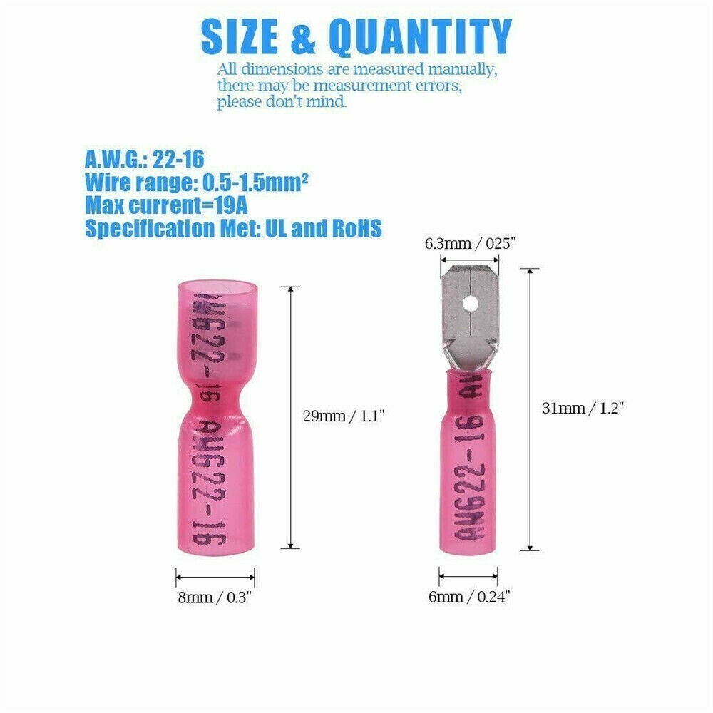 50-10Pairs Heat Shrink Terminals Female Male Spade Bullet Bullet Wire Connectors