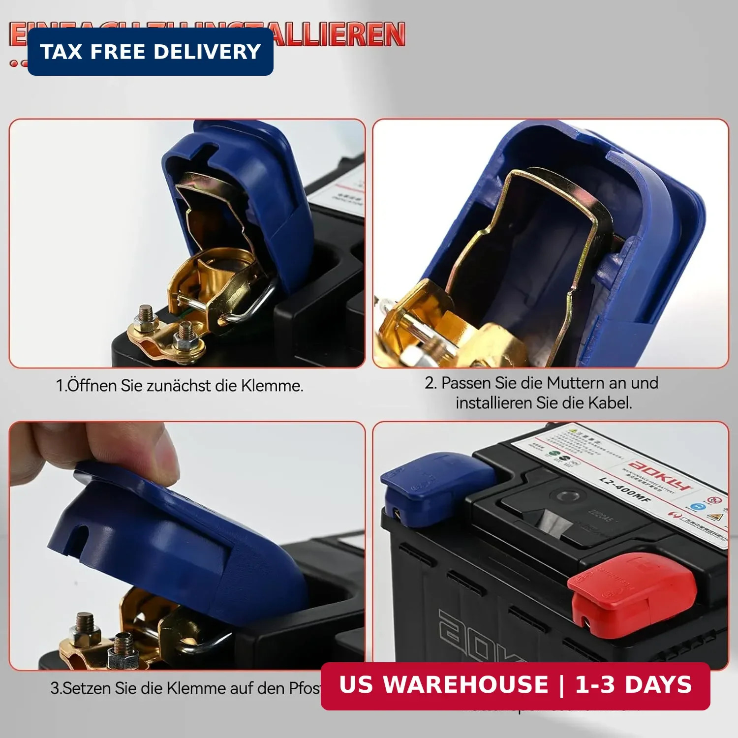 12V Battery Terminal Connectors Clamps Quick Release Positive Negative Heavy Dut