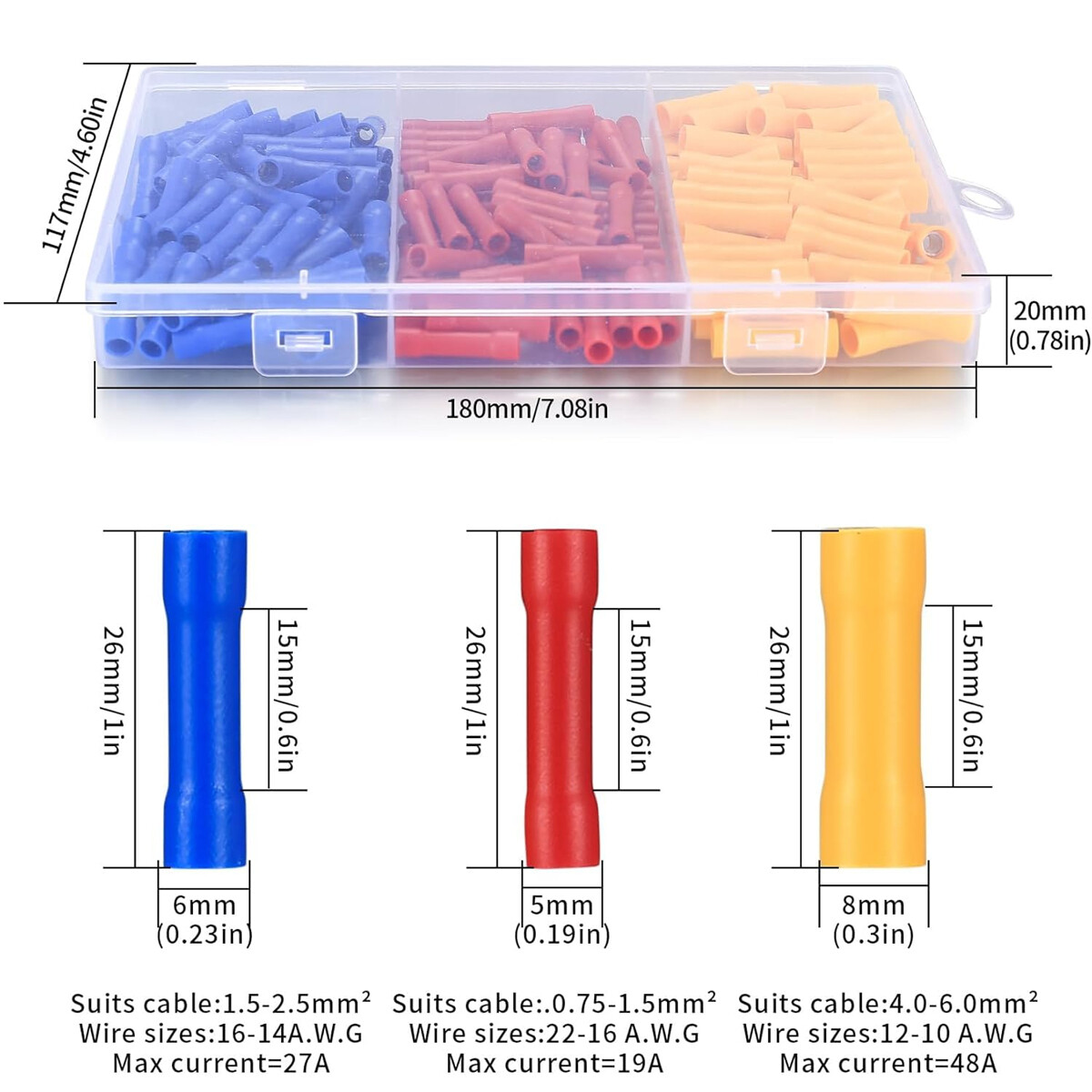 100~500x Insulated Straight Butt Cable Wire Connector Kit Splice Crimp Terminals