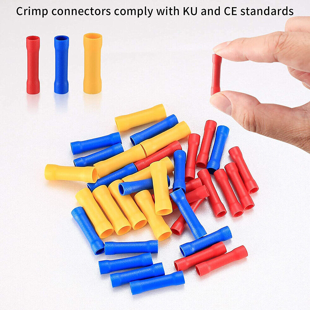 50/100PCS PVC/Vinyl Butt Splice Crimp Connectors Terminals AWG 22-16 16-14 12-10