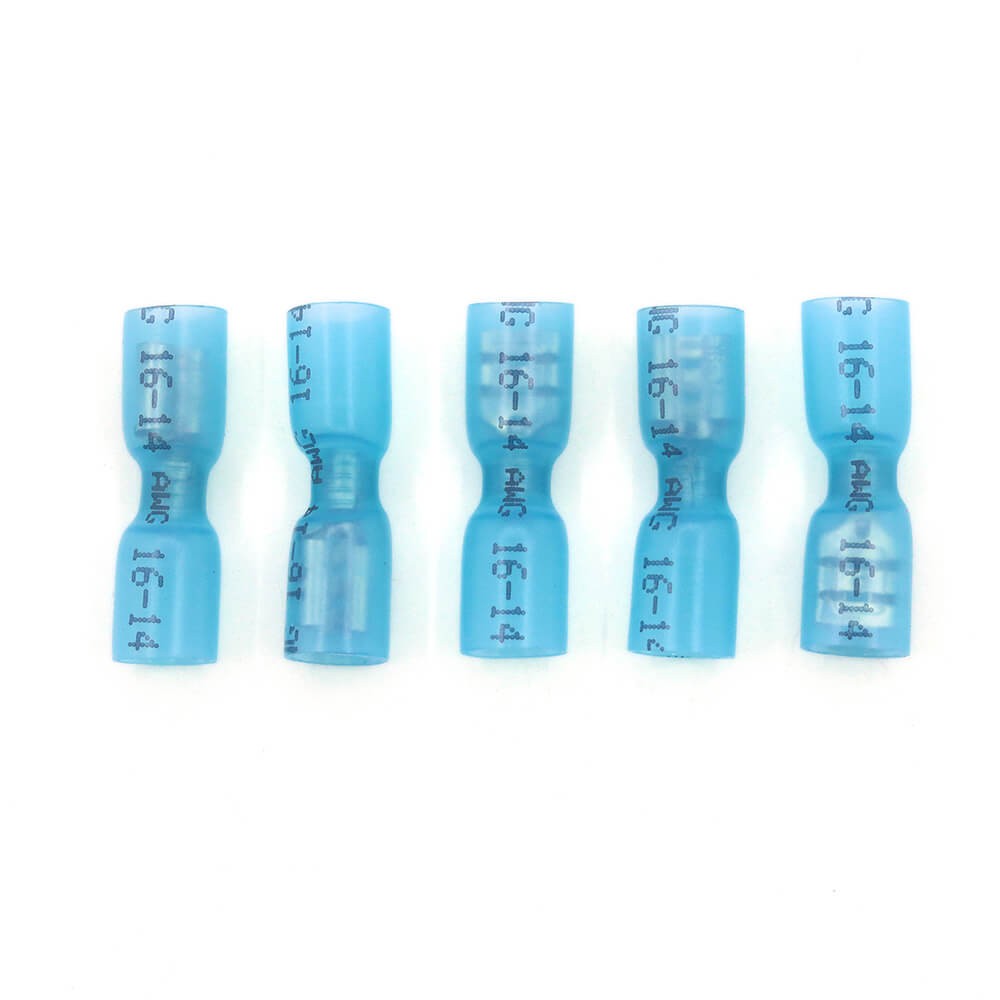 100PCS 14-16Gauge Blue Shrink Crimp Spade Terminals Heat Wire Connectors AWG Kit