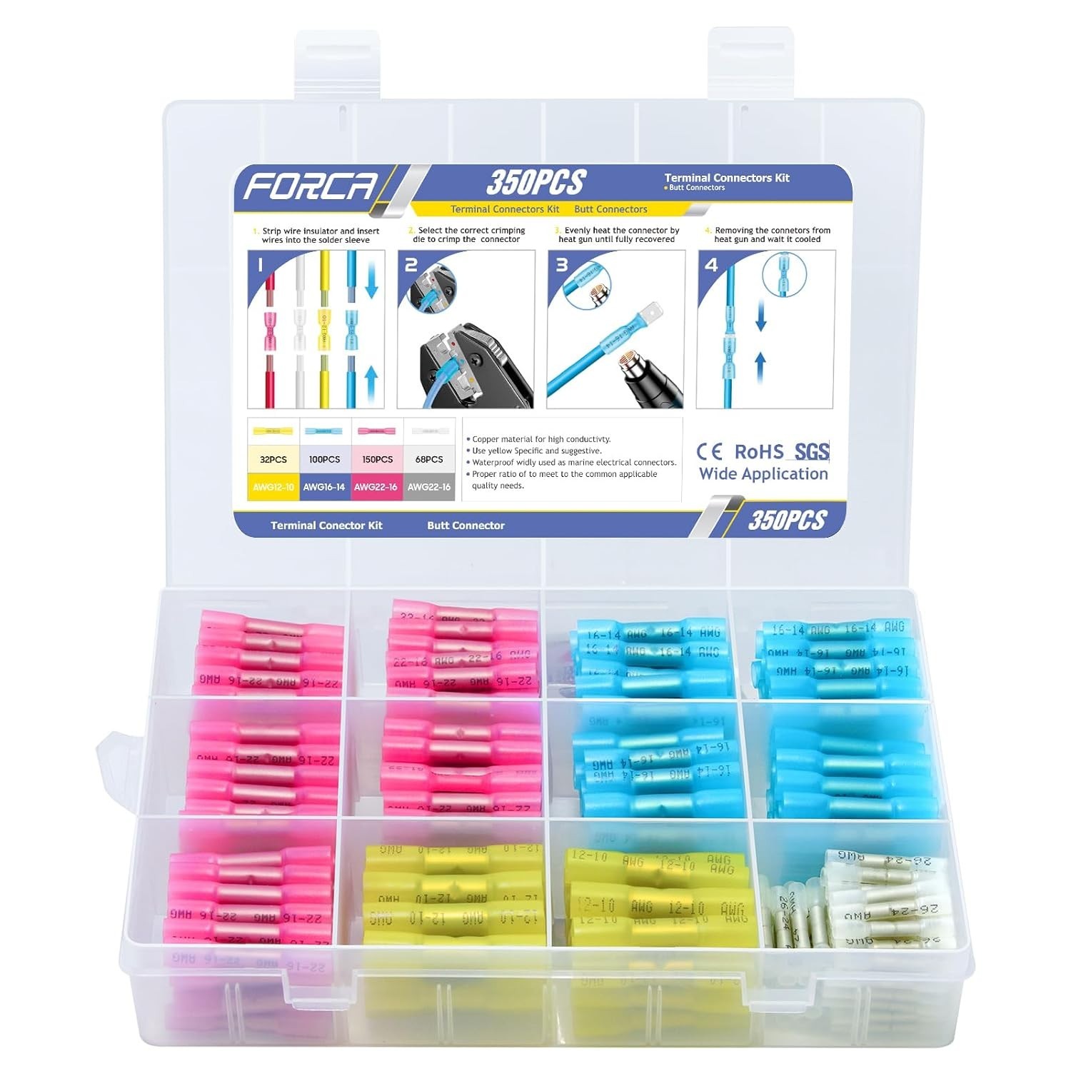 350PCS Heat Shrink Butt Connectors,Marine Grade Waterproof Wire Connectors Kit
