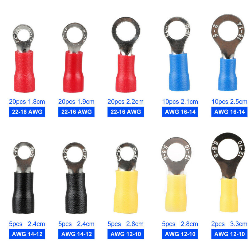 102Pcs Insulated Electrical Wire Splice Terminal Crimp / Ring Connector Kit NEW