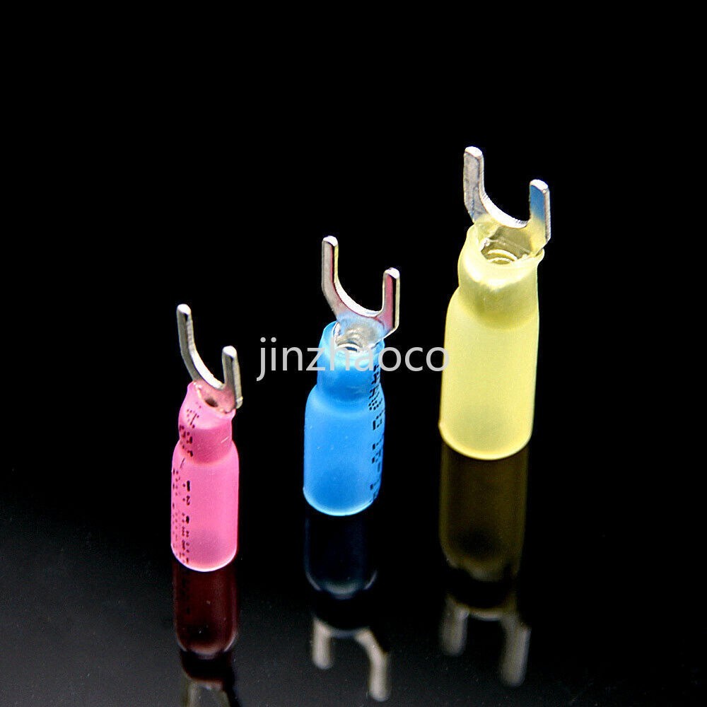 120PCS，22-10AWG， Insulated Heat Shrink Fork Terminals Crimp Wire Connectors